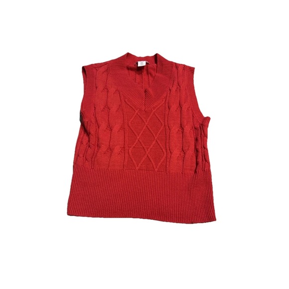 Sincerely Jules Sweaters - Sincerely Jules Womens Red Cable Knit Ladies Sleeveless V Sweater Sz XS X-Small